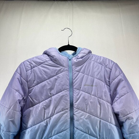 Eddie Bauer Jacket Kids L Ombre Faux Fur Reversible Puffer Hoodie Purple Blue - Picture 4 of 16